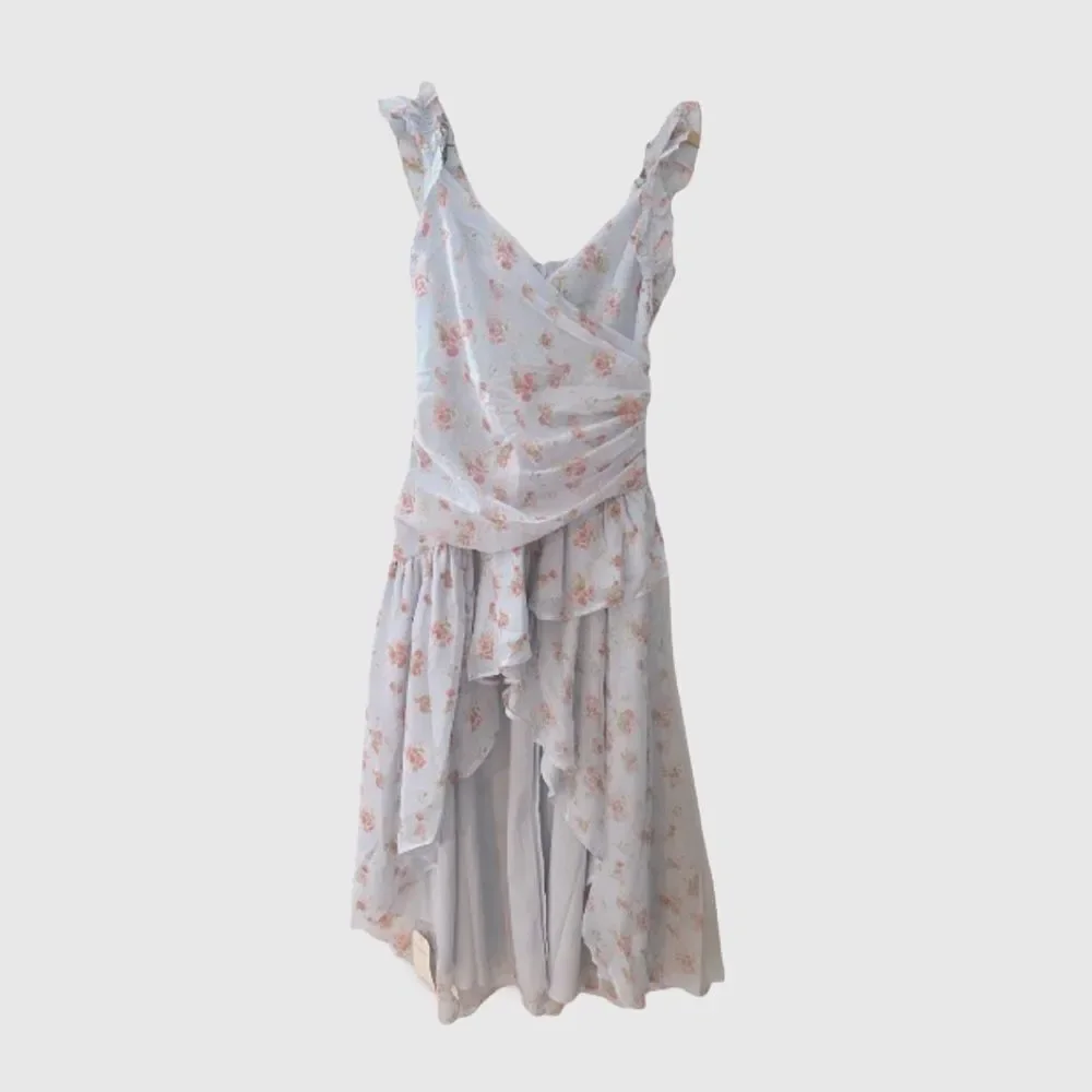 NWT Abercrombie & Fitch Ruffle Asymmetric Floral Maxi Dress S Fairycore Romantic